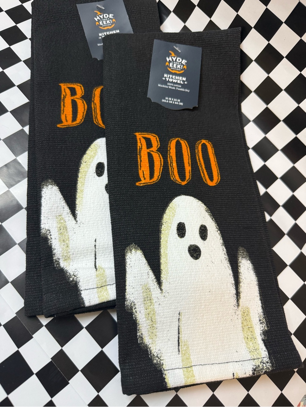 Hyde & EEK! Black Halloween 'Boo' Ghost Kitchen Towel Set of 2
